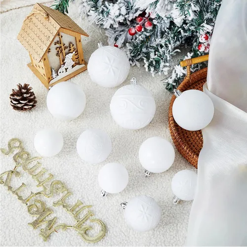 Miniatura 5 de Wironlst - Adornos de bola de Navidad de 30 piezas, adornos de Navidad de plástico irrompibles para árbol de Navidad, vacaciones, boda, fiesta Blanco