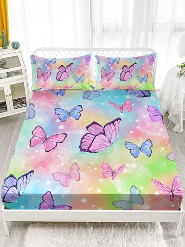 Miniatura 2 de Datura home - Juego de sábanas bajeras y sábanas encimeras, 4 piezas, colorido juego de ropa de cama con estampado de mariposas arcoíris con 1