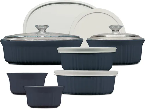 Miniatura 6 de CorningWare French White Juego de 10 Piezas de Utensilios de Cerámica para Hornear con Tapas de Gres Resistente a Astillas y Grietas, Apto