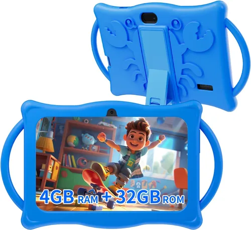 BYANDBY Tableta para Niños, Tableta Android 14 de 7 Pulgadas para Niños, 8GB+32GB ROM+1TB Expansión Quad-Core para Niños Pequeños con Funda a Prueba