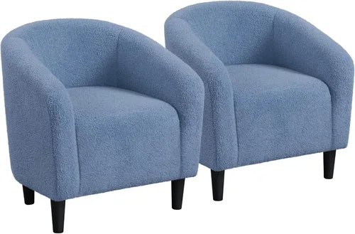 Miniatura 25 de Yaheetech Juego de 2 sillones, silla de club de tela de bouclé, silla elegante de sherpa con asiento suave y acolchado para sala de estar, Negro