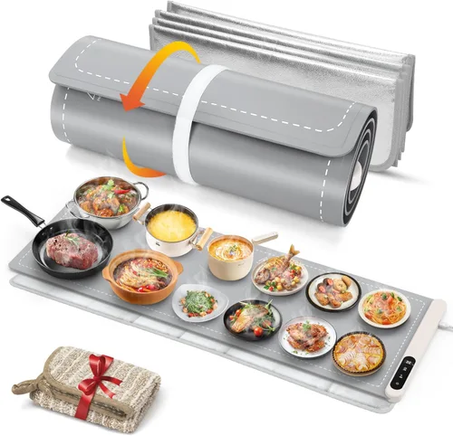 Miniatura 13 de FYY Tapete de calentamiento para alimentos con almohadilla resistente al calor, evita grietas en la encimera, mantiene la comida caliente, Gris