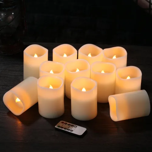 Miniatura 4 de Juego de 12 velas sin llama, funciona con pilas, velas LED de cera real de pilar (3 pulgadas de profundidad x 4 pulgadas) con control remoto de 10