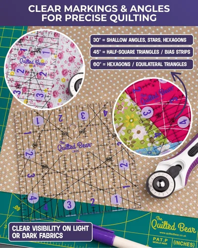 Miniatura 6 de The Quilted Bear Reglas de Acolchado - Regla de Acolchado de Acrílico Transparente Antideslizante, Patchwork y Costura con Líneas Negras Claras