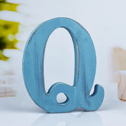 Miniatura 8 de Letras de madera azul rústica de 6 pulgadas, letras de madera sin terminar para decoración de pared, letras azules retro de pie, decoración