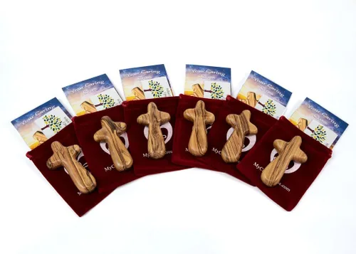 Miniatura 10 de Cruz certificada de madera de olivo de Tierra Santa (10, cruz de bolsillo pequeña)