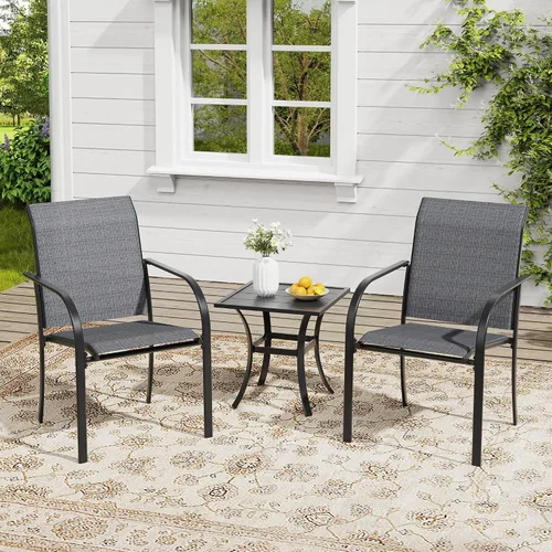 Miniatura 70 de VICLLAX Juego de 2 sillas de patio pequeñas para exteriores, juego de sillas apilables para patio y mesa de comedor cuadrada para porche delantero