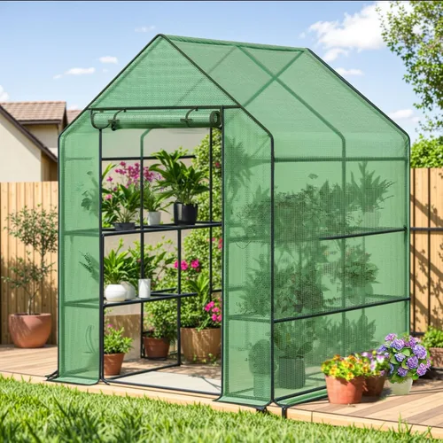 Miniatura 8 de Invernadero al aire libre con puerta mosquitera, exterior resistente, casa verde para plantas de jardín, protección UV, termostática, impermeable