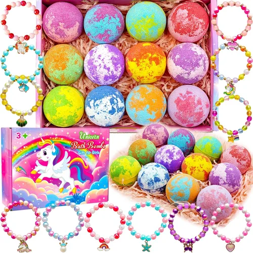 Bombas de baño de unicornio para niños y niñas con juguetes, joyería sorpresa en el interior, regalo para niñas de 3, 4, 5, 6, 7, 8 años, ideas de