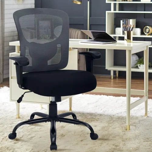Miniatura 11 de Silla de oficina grande y alta, resistente de 400 libras, silla de escritorio ergonómica de respaldo alto, silla de malla giratoria con soporte Negro