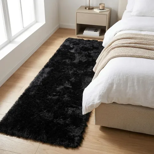 Miniatura 5 de Mugorn - Alfombras suaves y esponjosas de 2 x 3 pies para el hogar, alfombra pequeña con 4 mallas antideslizantes, color negro, 2 x 3 pies