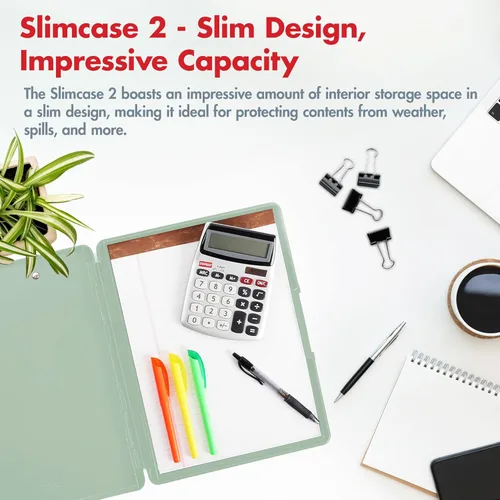 Miniatura 2 de Dexas Slimcase 2 - Portapapeles de plástico con almacenamiento y apertura lateral, color verde espuma con clip dorado, suministros de oficina