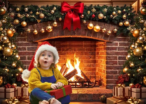 Miniatura 2 de Fondo de fotografía de chimenea navideña de 7 x 5 pies Telón de fondo de chimenea de ladrillo vintage Telón de fondo para fotos de árbol de Navidad