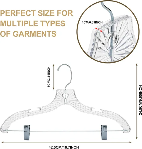 Miniatura 5 de Perchas de plástico transparente de calidad para faldas, paquete de 12 piezas con corte de cristal para faldas, pantalones, vestidos, trajes
