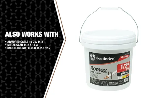 Miniatura 4 de Southwire SMS12-5000BKT Grapas de metal Romex™ de 1/2 pulgada, cubo de 5000 piezas