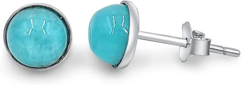 Miniatura 12 de Pendientes naturales de 0.236 in con chapado en oro blanco sobre plata de ley, bisel cabujón de piedras preciosas regalo de joyería para ella