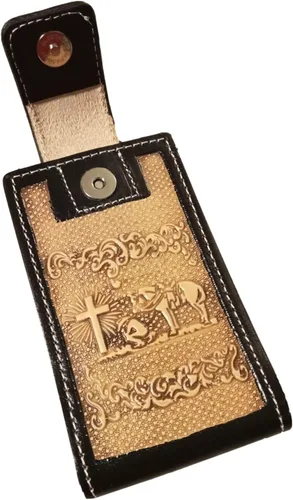 Miniatura 4 de Western autentic Tooled Leather Mexican Cell Phone Case for Belt. Men and Horse Pray Design. con cierre magnético. Tamaño universal (Capuccino)
