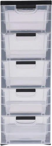 Miniatura 6 de Cómoda de plástico para dormitorio, organizador de 5 cajones, armario de almacenamiento vertical moderno para ropa, torre de almacenamiento alta