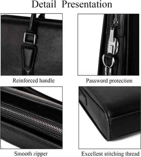 Miniatura 4 de Maletines de cuero genuino de 14 pulgadas para hombres bolsa de ordenador portátil con cerradura bolsa de mensajero de negocios