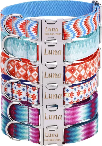 Miniatura 9 de Collar de perro personalizado con placa de nombre, ajustable resistente nailon personalizable collar de identificación grabado con hebilla de metal