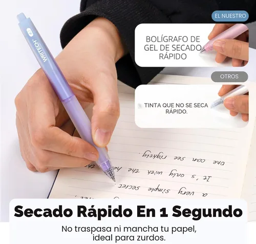 Miniatura 4 de WRITECH Bolígrafos de gel retráctiles: punta fina de 0.7 mm, tinta negra, color gradiente estético, cañón de agarre suave, punta mediana, juego de 5