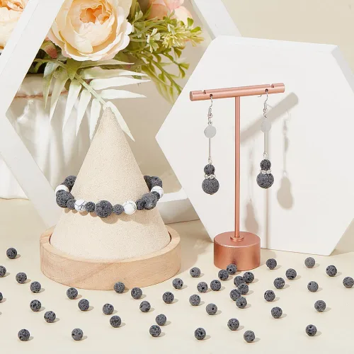 Miniatura 5 de PH PandaHall 620 piezas de cuentas de lava natural de 6 mm sin teñir, cuentas de piedra de lava gris, cuentas de chakra, cuentas sueltas redondas
