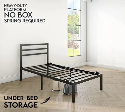 Miniatura 4 de Golden Gate - Base de cama de metal con cabecero, listones de acero resistente, no requiere somier, sin ruido, fácil montaje, diseño minimalista