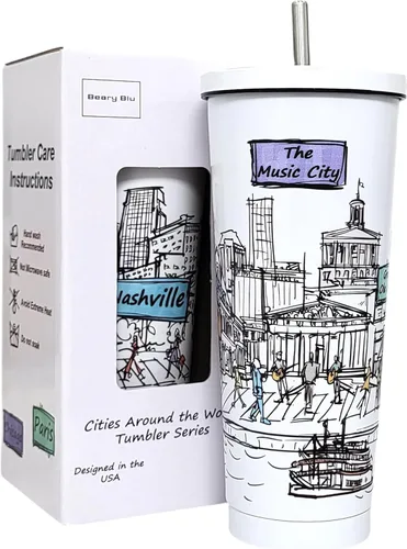 Miniatura 22 de Cities Around the World - Serie de vasos de 25 onzas – Diseñado en los Estados Unidos, vaso aislado al vacío con tapas y pajilla, taza de acero