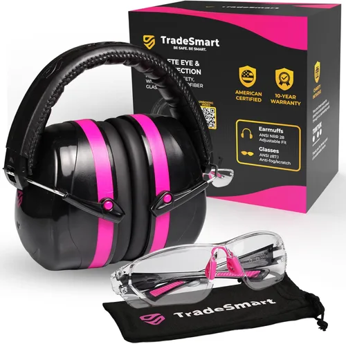 TradeSmart High-Performance Earmuffs for Shooting Range & Shooting Eye Protection Glasses + Firearm Confidence Course Gafas transparentes - Rosa
