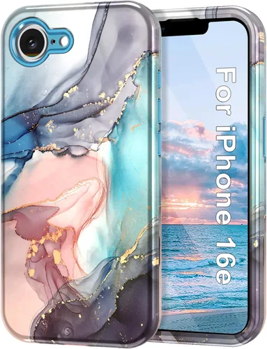 Miniatura 16 de Btscase Funda para iPhone 16e (2025), [probada en caídas de grado militar] Diseño de patrón de mármol delgado, resistente, a prueba de golpes
