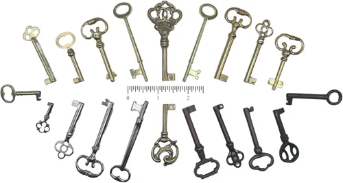 Juego de llaves de esqueleto pequeño, funciona solo con orificios de cerradura de 1/2 pulgada, llaves vintage genéricas de barril hueco para muebles