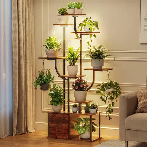 Miniatura 12 de Soporte de plantas grande de 55" para interiores con 8 luces LED de crecimiento (3 modos y temporizador automático) - Estante de plantas de metal