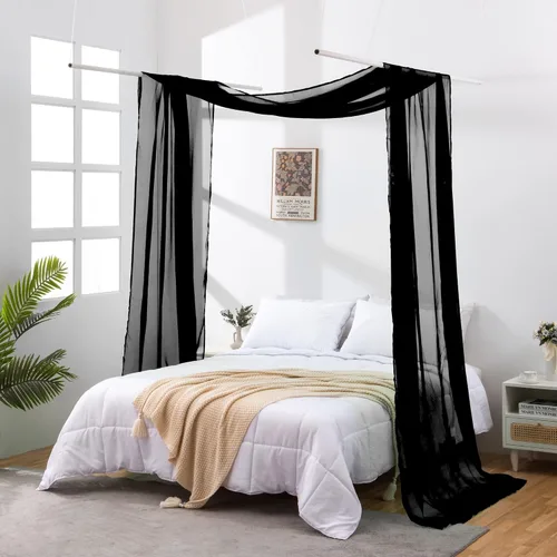 Miniatura 9 de Cortinas de Dosel para Cama de 144 Pulgadas de Largo, Cortinas de Dosel Transparentes Beige para Cama, Dosel de Cama para Niños y Adultos, Cortinas