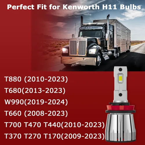 Miniatura 2 de Bombillas LED H11 para camiones Kenworth T660 T680 T880 W990 T700 T470 T440 T370 T270 T170, luces antiniebla H16/H8/H11 de servicio pesado de 6500K