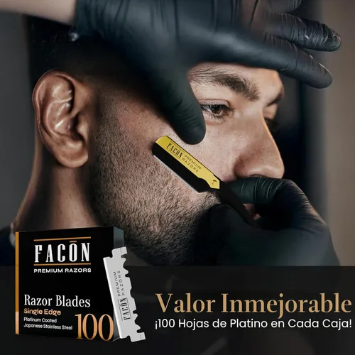 Miniatura 5 de Facón Navajas rectas para hombres - Kit de navaja de barbero profesional de borde recto con 100 cuchillas, afeitadora clásica de acero inoxidable El