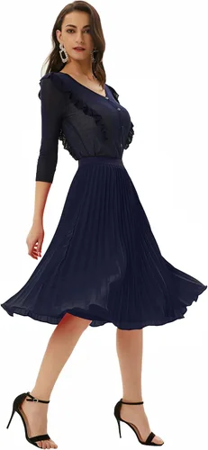 Miniatura 181 de GRACE KARIN - Falda plisada de gasa para mujer, con cintura alta y elástica, vuelo, corte acampanado y longitud por debajo de la rodilla