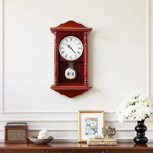 Miniatura 8 de VEVOR Reloj de pared vintage de abuelo, reloj de pared de madera de pino de 18 pulgadas con péndulo, relojes de pared de MDF con movimiento