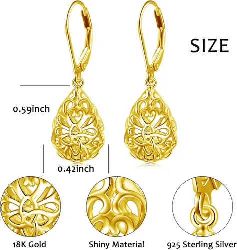 Miniatura 36 de Aretes colgantes de filigrana de plata de ley 925, margarita, loto, flor de rosa, piedra lunar, lágrima para mujer, nudo celta infinito, margarita