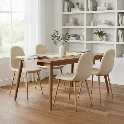 Miniatura 4 de FurnitureR Silla de comedor moderna tapizada de cuero de mediados de siglo, silla de comedor sin brazos con patas de metal negro, ahorro de espacio