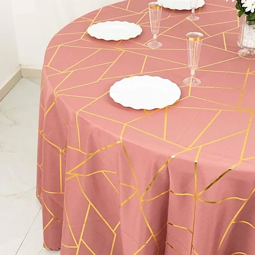 Miniatura 8 de Balsa Circle Mantel redondo de poliéster con diseño geométrico metálico de 120 pulgadas, color canela y oro rosa Rosa canela