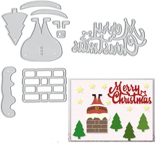 Troqueles de corte de árbol de Navidad para hacer tarjetas y decoraciones de álbumes de fotos, Papá Noel con palabras de Feliz Navidad, troqueles