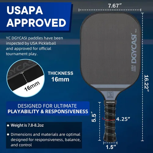 Miniatura 3 de YC DGYCASI Paletas profesionales de pickleball de 0.630 in, aprobada por USAPA 2025 T700 remo de fibra de carbono (CFS), núcleo de panal ligero