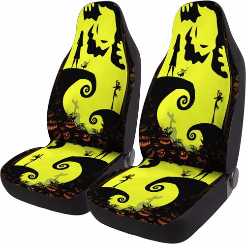 Miniatura 19 de GENANY Horror Nightmare Skellington - 2 fundas de asiento delantero para automóvil, camión, SUV, regalos de Navidad, funda de asiento de cubo