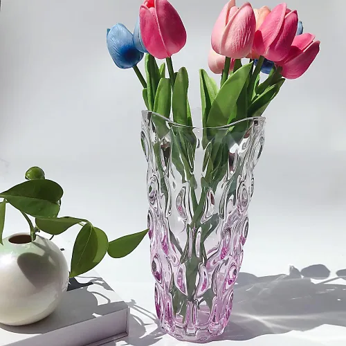Miniatura 4 de Florero de cristal para flores irrompible de 3.5 libras, 9.5 pulgadas, florero brillante estilo bohemio, para centros de mesa, cocina, oficina, sala