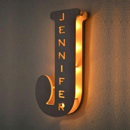Miniatura 2 de Luz nocturna LED personalizada, letra inicial de madera grabada con nombre para familiares amigos, alfabeto, dormitorio, boda, Navidad, Halloween y j