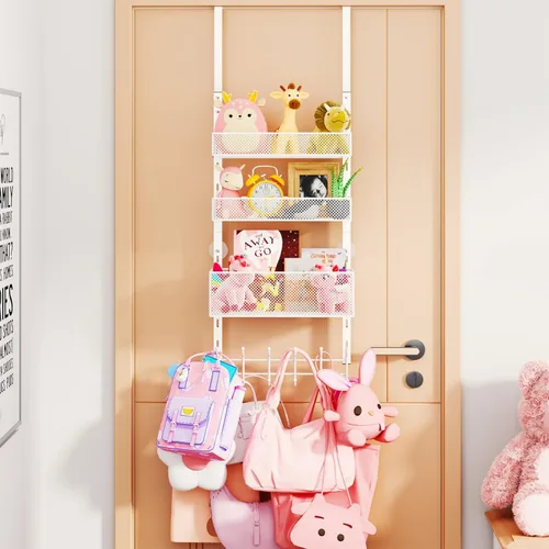 Miniatura 16 de Consumest Organizador de Ganchos Sobre la Puerta - Colgador Sobre la Puerta con 16 Ganchos y 2 Cestas para Colgar Abrigo, Ropa, Toalla