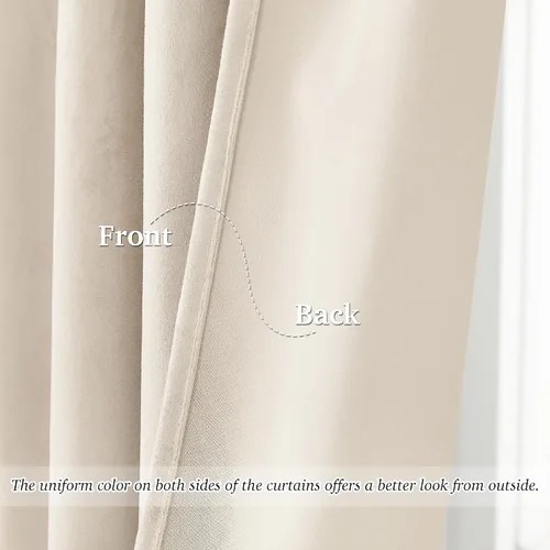 Miniatura 4 de StangH Cortinas de terciopelo beige para dormitorio de niños, elegante decoración del hogar con pestaña trasera y cinturón de gancho, cortinas