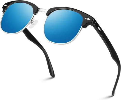 Miniatura 21 de LINVO Gafas de sol polarizadas sin montura para hombres y mujeres, lentes de sol clásicos retro con medio marco para conducir, protección UV Un