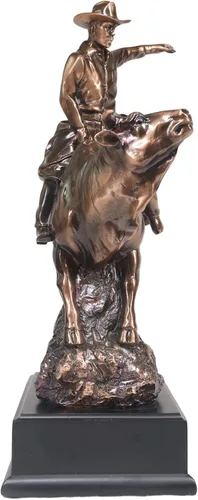 Miniatura 5 de Ebros - Estatua de vaquero de Bull Rider en Bucking Bull Rider en acabado de bronce sepia galvanizado, del viejo mundo, del salvaje oeste, ganado