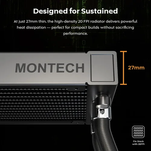 Miniatura 5 de MONTECH HyperFlow Digital 240 - Enfriador líquido de CPU, AIO de 9.449 in con bomba de 3100 RPM, 2 ventiladores E28 ARGB de 4.724 in, pantalla